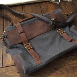 Denim and Leather Laptop Bag / Messenger Bag
